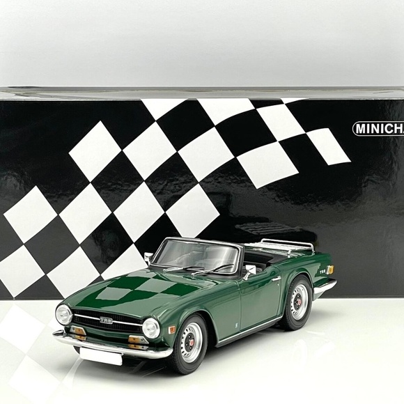 1969 Triumph TR6 LHD Dark Green Top Down in 1:18 scale by Minichamps